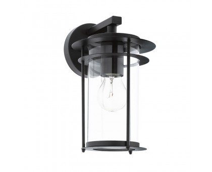 Уличный светильник настенный VALDEO, 1х60W(E27), L165, H275, гальван. сталь, черный/стекло с каплями, прозрачный
