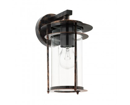 Уличный светильник настенный VALDEO, 1х60W(E27), L165, H275, гальван. сталь, состарен. коричневый/стекло с каплями, прозрачный