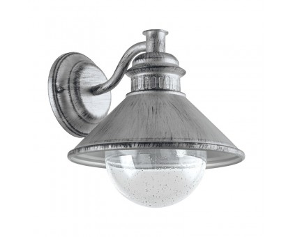 Уличный светильник настенный ALBACETE, 1х60W(E27), L265, H255, гальван. сталь, cостарен. серебряный/стекло с каплями, прозрачный