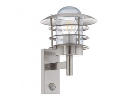 Уличный светильник напольный MOUNA c датчиком движения, 1х60W(E27), H265, нерж. сталь/стекло