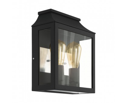 Уличный светильник наcтенный SONCINO, 2х60W(E27), L265, H330, лит. алюминий, черный/стекло, прозрачный