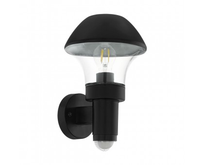 Уличный светильник наcтенный VERLUCCA с датч. дв-я, 1х60W(E27), L210, H335, A220, гальв. сталь, черный/стекло, прозрачный, черный