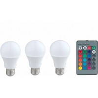 Лампа светодиодная диммируемая RGB с пультом упр-я A60, 3х7,5W (E27), 3000K, 470lm, 3 шт. в комплекте